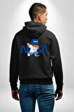 NASA Space Ayı Karikatür Tasarımı Erkek Kadın Siyah Ön Sırt Baskılı Kapüşonlu Sweatshirt Hoodie