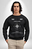 Navigasyon Pusula İle Dünyayı Keşfet Sokak Style Erkek Kadın Unisex Dijital Baskılı Siyah Sweatshirt