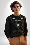 Navigasyon Pusula İle Dünyayı Keşfet Sokak Style Erkek Kadın Unisex Dijital Baskılı Siyah Sweatshirt