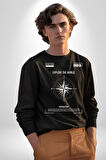 Navigasyon Pusula İle Dünyayı Keşfet Sokak Style Erkek Kadın Unisex Dijital Baskılı Siyah Sweatshirt