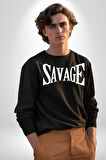 Vahşi Yazılı Erkek Kadın Unisex Dijital Baskılı Siyah Sweatshirt