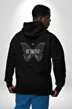 Kelebekler Gibi Cesur Ol Erkek Kadın Siyah Ön Sırt Baskılı Kapüşonlu Sweatshirt Hoodie
