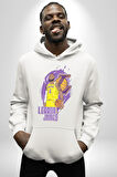 LeBron James Lakers Basketbol Tasarımı Erkek Kadın Beyaz Dijital Baskılı Kapüşonlu Sweatshirt Hoodie