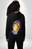 LeBron James Lakers Basketbol Tasarımı Erkek Kadın Siyah Ön Sırt Baskılı Kapüşonlu Sweatshirt Hoodie