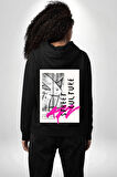 Sokak Kültürü Erkek Kadın Siyah Ön Sırt Baskılı Kapüşonlu Sweatshirt Hoodie