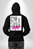 Sokak Kültürü Erkek Kadın Siyah Ön Sırt Baskılı Kapüşonlu Sweatshirt Hoodie