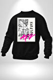 Sokak Kültürü Erkek Kadın Unisex Dijital Baskılı Siyah Sweatshirt