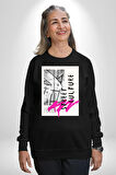 Sokak Kültürü Erkek Kadın Unisex Dijital Baskılı Siyah Sweatshirt