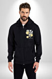 Gökyüzünde Uçmak Astronot Erkek Kadın Siyah Fermuarlı Baskılı Hırka Sweatshirt