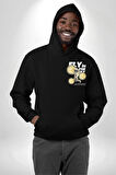 Gökyüzünde Uçmak Astronot Erkek Kadın Siyah Ön Sırt Baskılı Kapüşonlu Sweatshirt Hoodie