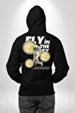 Gökyüzünde Uçmak Astronot Erkek Kadın Siyah Ön Sırt Baskılı Kapüşonlu Sweatshirt Hoodie
