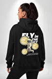 Gökyüzünde Uçmak Astronot Erkek Kadın Siyah Ön Sırt Baskılı Kapüşonlu Sweatshirt Hoodie