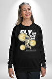 Gökyüzünde Uçmak Astronot Erkek Kadın Unisex Dijital Baskılı Siyah Sweatshirt
