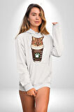 Catpuccino Kedi Karikatür Eğlenceli Tasarım Erkek Kadın Beyaz Dijital Baskılı Kapüşonlu Sweatshirt Hoodie