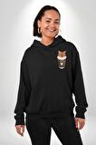 Catpuccino Kedi Karikatür Eğlenceli Tasarım Erkek Kadın Siyah Ön Sırt Baskılı Kapüşonlu Sweatshirt Hoodie