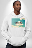 Pisikolojim Bulutlu Erkek Kadın Beyaz Dijital Baskılı Kapüşonlu Sweatshirt Hoodie