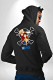 One Piece Luffy Korsan Anime Tasarımı Erkek Kadın Siyah Ön Sırt Baskılı Kapüşonlu Sweatshirt Hoodie