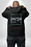 Meraklı Kal Sokak Style Erkek Kadın Siyah Ön Sırt Baskılı Kapüşonlu Sweatshirt Hoodie