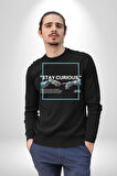 Meraklı Kal Sokak Style Erkek Kadın Unisex Dijital Baskılı Siyah Sweatshirt