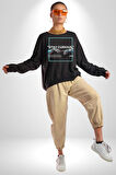Meraklı Kal Sokak Style Erkek Kadın Unisex Dijital Baskılı Siyah Sweatshirt