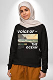 Okyanusun Sesi Erkek Kadın Unisex Dijital Baskılı Siyah Sweatshirt