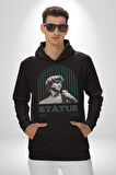 Statü Davut Heykeli Erkek Kadın Siyah Dijital Baskılı Kapüşonlu Sweatshirt Hoodie