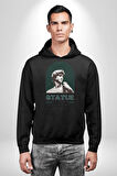 Statü Davut Heykeli Erkek Kadın Siyah Dijital Baskılı Kapüşonlu Sweatshirt Hoodie