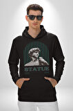 Statü Davut Heykeli Erkek Kadın Siyah Dijital Baskılı Kapüşonlu Sweatshirt Hoodie