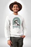 Statü Davut Heykeli Erkek Kadın Unisex Dijital Baskılı Beyaz Sweatshirt