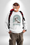 Statü Davut Heykeli Erkek Kadın Unisex Dijital Baskılı Beyaz Sweatshirt
