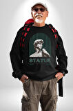 Statü Davut Heykeli Erkek Kadın Unisex Dijital Baskılı Siyah Sweatshirt