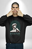 Statü Davut Heykeli Erkek Kadın Unisex Dijital Baskılı Siyah Sweatshirt