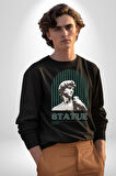Statü Davut Heykeli Erkek Kadın Unisex Dijital Baskılı Siyah Sweatshirt