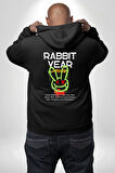 Tavşan Sokak Stili Giyim Erkek Kadın Siyah Ön Sırt Baskılı Kapüşonlu Sweatshirt Hoodie