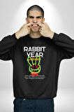 Tavşan Sokak Stili Giyim Erkek Kadın Unisex Dijital Baskılı Siyah Sweatshirt