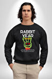 Tavşan Sokak Stili Giyim Erkek Kadın Unisex Dijital Baskılı Siyah Sweatshirt