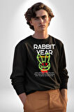 Tavşan Sokak Stili Giyim Erkek Kadın Unisex Dijital Baskılı Siyah Sweatshirt