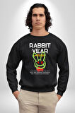 Tavşan Sokak Stili Giyim Erkek Kadın Unisex Dijital Baskılı Siyah Sweatshirt