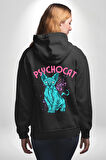 Mavi Uzaylı Sinirli Sfenks Kedisi Erkek Kadın Siyah Ön Sırt Baskılı Kapüşonlu Sweatshirt Hoodie