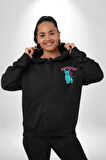 Mavi Uzaylı Sinirli Sfenks Kedisi Erkek Kadın Siyah Ön Sırt Baskılı Kapüşonlu Sweatshirt Hoodie