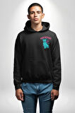 Mavi Uzaylı Sinirli Sfenks Kedisi Erkek Kadın Siyah Ön Sırt Baskılı Kapüşonlu Sweatshirt Hoodie