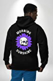 Polen Kafatası Mor Çiçek  Erkek Kadın Siyah Ön Sırt Baskılı Kapüşonlu Sweatshirt Hoodie