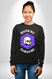 Polen Kafatası Mor Çiçek  Erkek Kadın Unisex Dijital Baskılı Siyah Sweatshirt