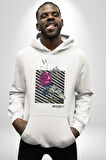 Kırmızı Gül Sokak Style Erkek Kadın Beyaz Dijital Baskılı Kapüşonlu Sweatshirt Hoodie