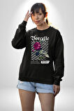 Kırmızı Gül Sokak Style Erkek Kadın Unisex Dijital Baskılı Siyah Sweatshirt