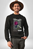 Kırmızı Gül Sokak Style Erkek Kadın Unisex Dijital Baskılı Siyah Sweatshirt