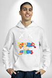 Sesame Street Kaws Karikatür Tasarımı Erkek Kadın Beyaz Dijital Baskılı Kapüşonlu Sweatshirt Hoodie