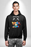 Sesame Street Kaws Karikatür Tasarımı Erkek Kadın Siyah Dijital Baskılı Kapüşonlu Sweatshirt Hoodie