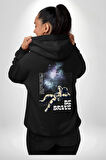 Astronot Cesur Ol Erkek Kadın Siyah Ön Sırt Baskılı Kapüşonlu Sweatshirt Hoodie