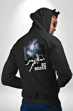 Astronot Cesur Ol Erkek Kadın Siyah Ön Sırt Baskılı Kapüşonlu Sweatshirt Hoodie